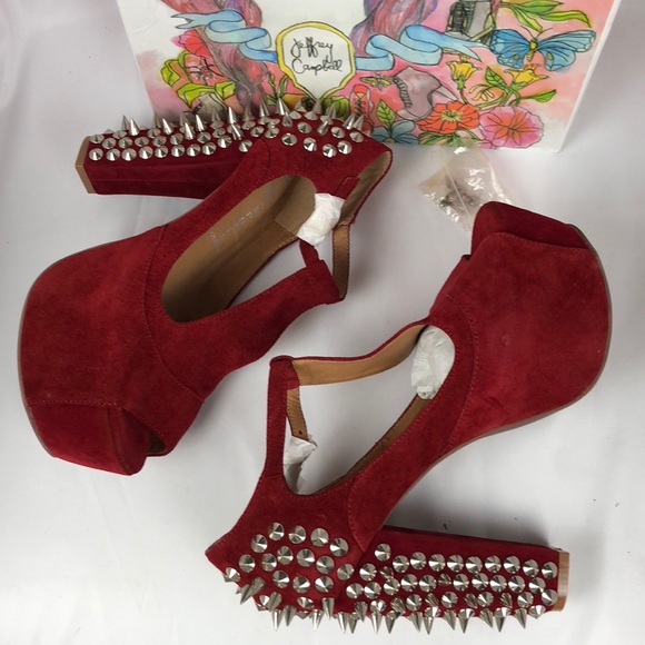 Jeffrey Campbell Foxy Spike Dark Red Suede Silver - Picture 2 of 7